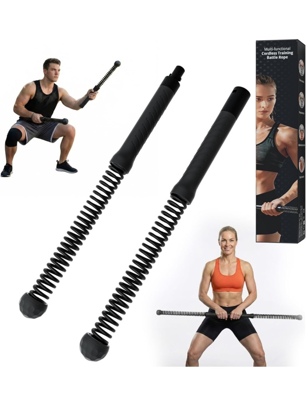 Portable Ropeless Battle Ropes, HIIT & Low Impact Cardio Workouts Fitness Bar